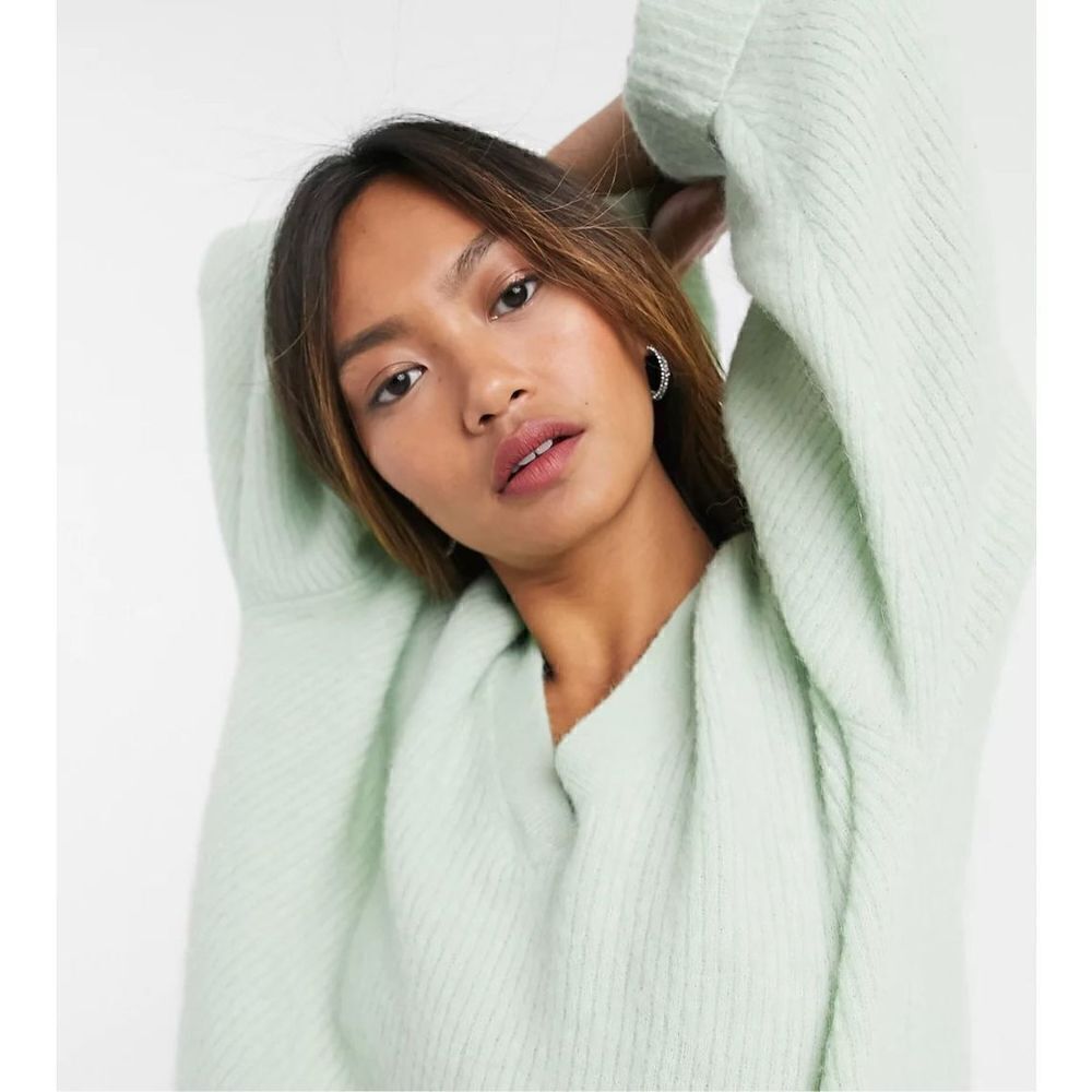 & Other Stories Wool V-neck Ribbed Wool Fuzzy Sweater Mint Green Women’s Size XS